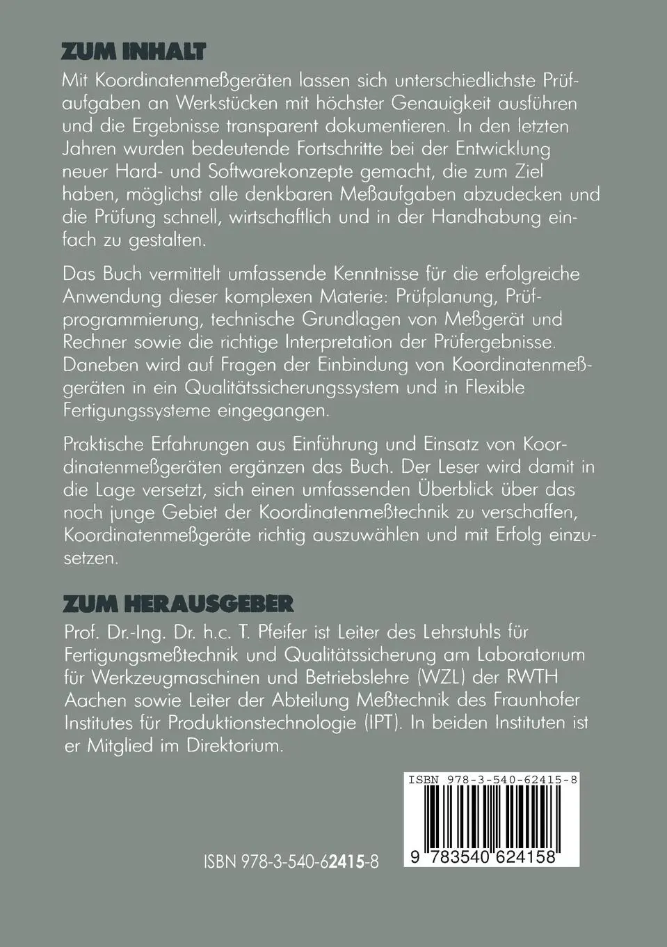 Rückseite: 9783540624158 | Koordinatenmeßtechnik für die Qualitätssicherung | Tilo Pfeifer | Buch