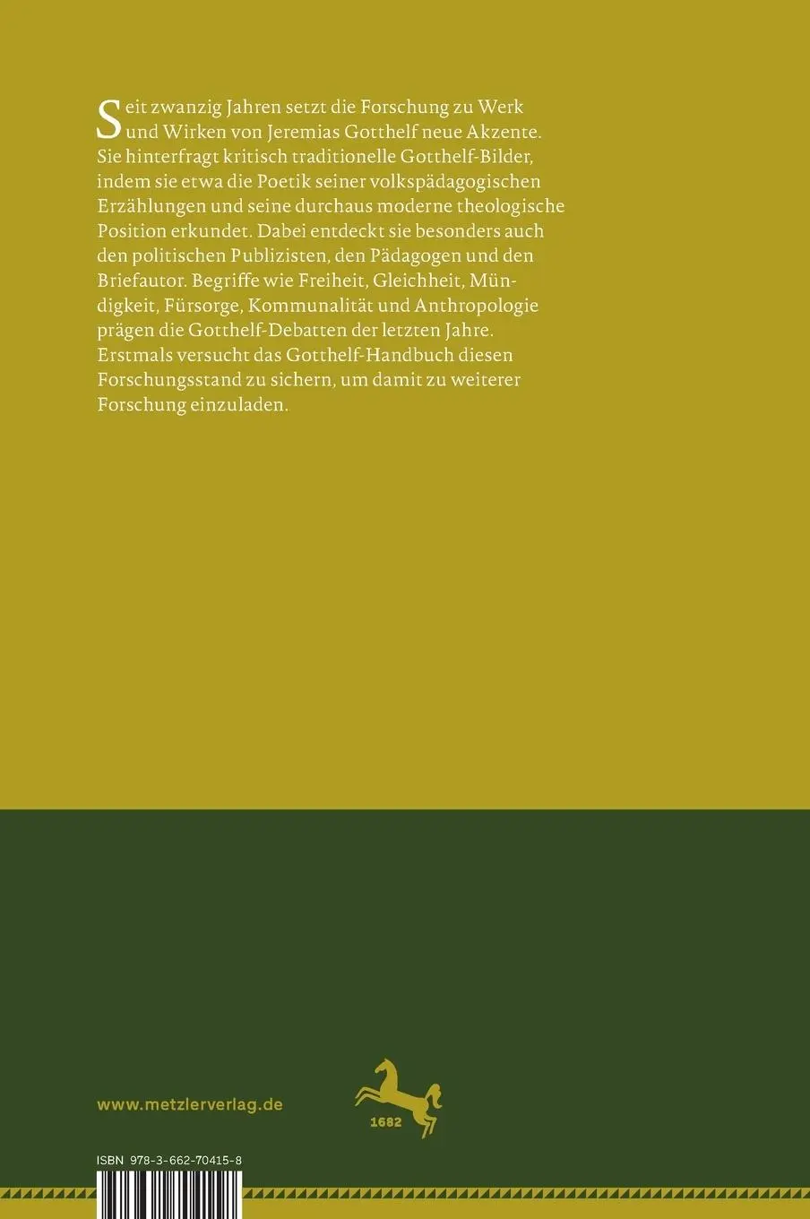 Rückseite: 9783662704158 | Gotthelf-Handbuch | Leben - Werk - Wirkung | Jesko Reiling (u. a.)