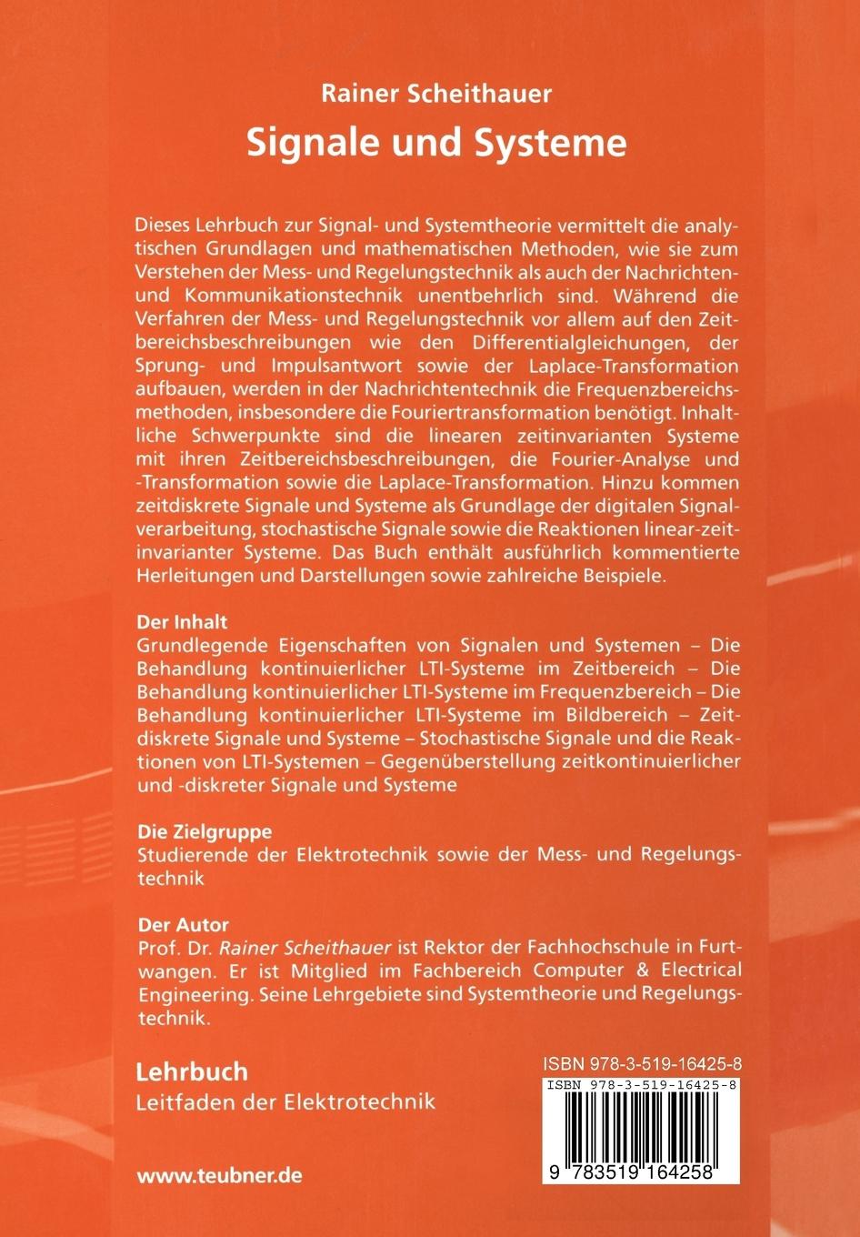Rückseite: 9783519164258 | Signale und Systeme | Gabriele Scheithauer | Taschenbuch | xi | 2005