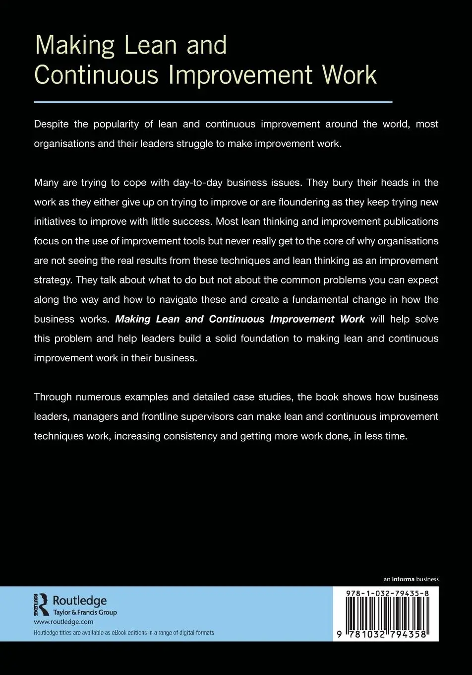 Rückseite: 9781032794358 | Making Lean and Continuous Improvement Work | Darren Walsh | Buch