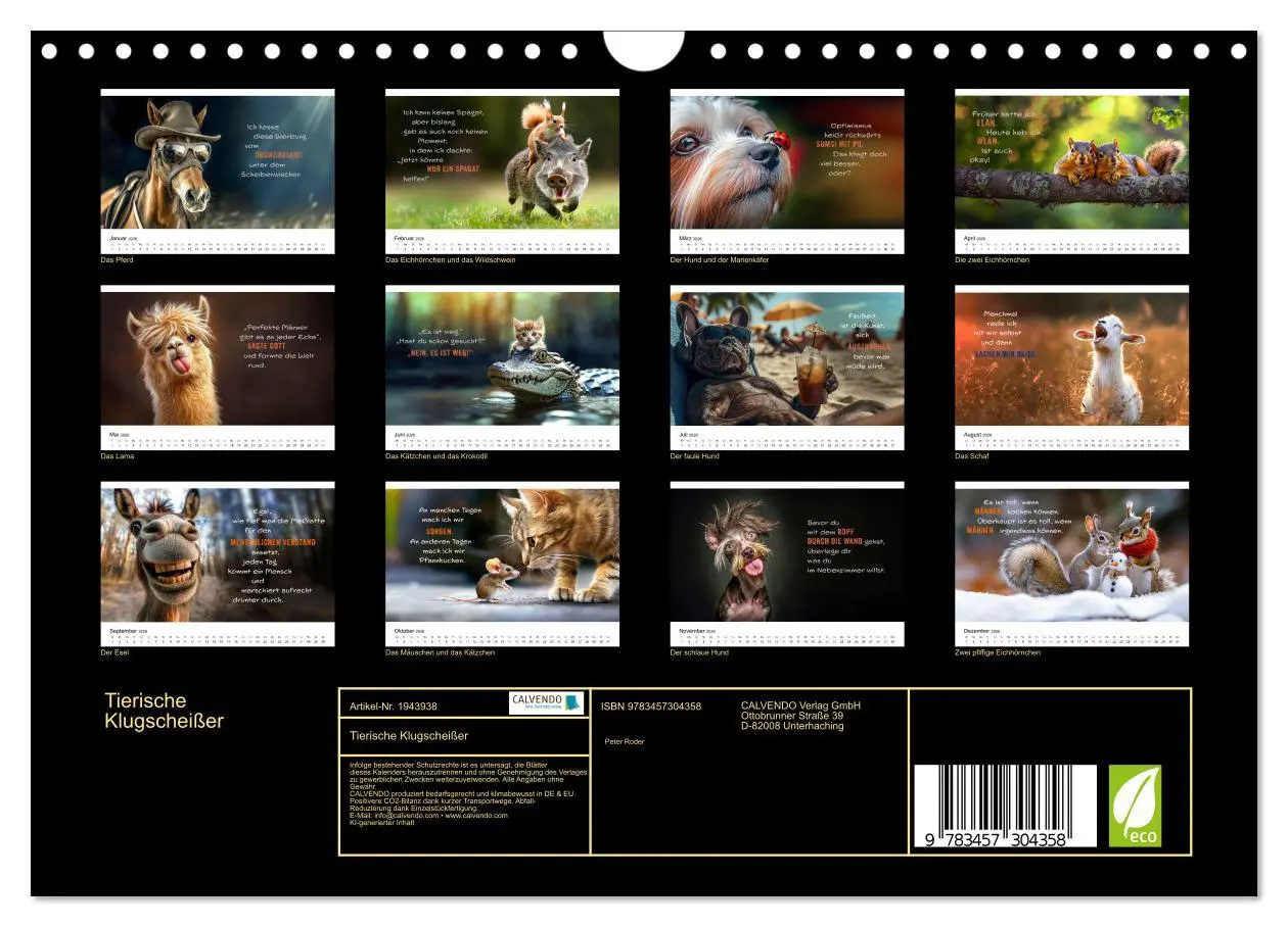 Bild: 9783457304358 | Tierische Klugscheißer (Wandkalender 2026 DIN A4 quer), CALVENDO...