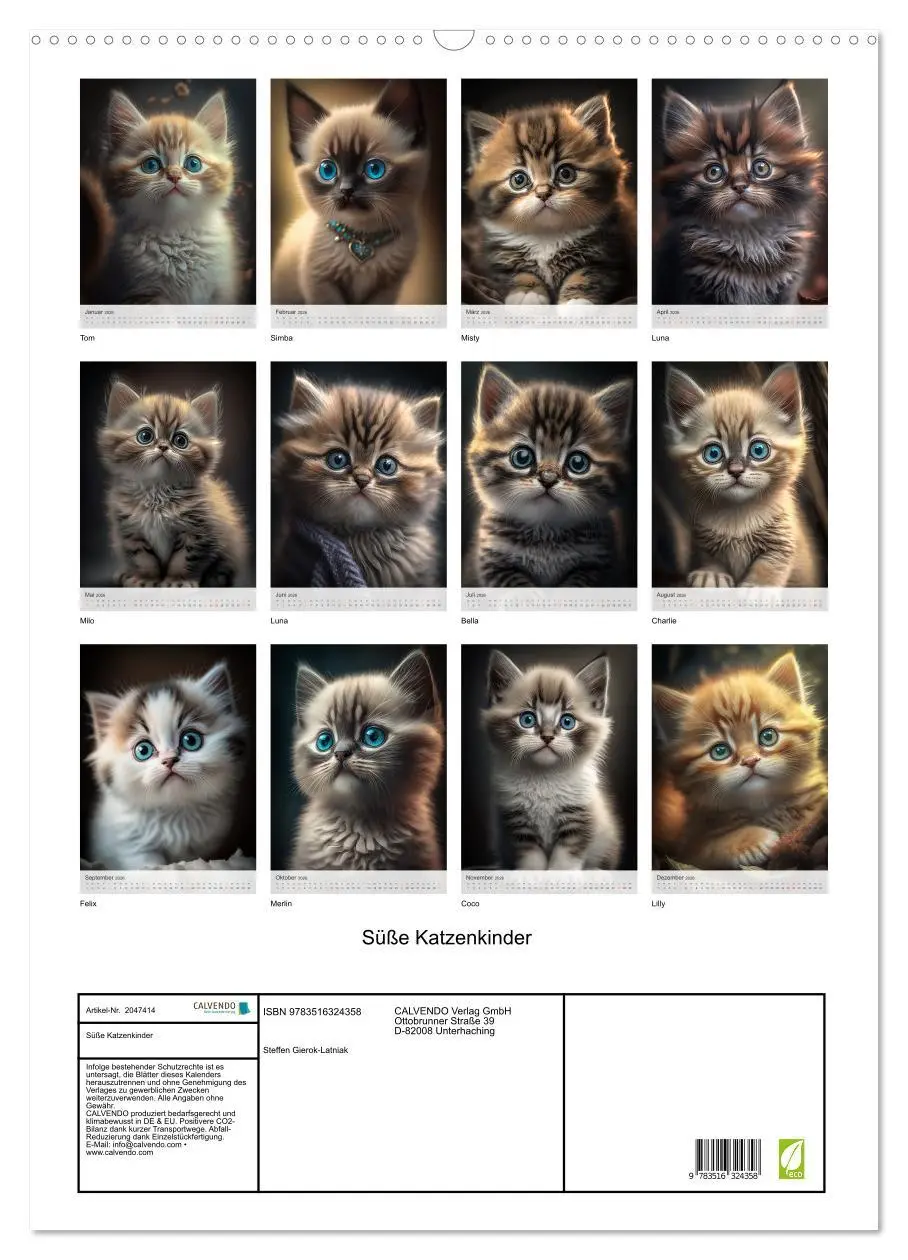 Bild: 9783516324358 | Süße Katzenkinder (Wandkalender 2026 DIN A2 hoch), CALVENDO...