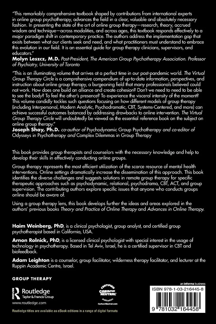Rückseite: 9781032164458 | The Virtual Group Therapy Circle | Haim Weinberg (u. a.) | Taschenbuch
