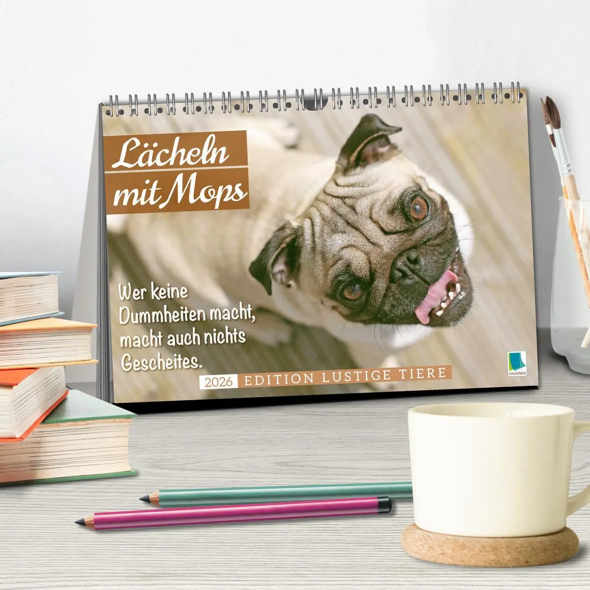 Bild: 9783516614558 | Lächeln mit Mops (Tischkalender 2026 DIN A5 quer), CALVENDO...