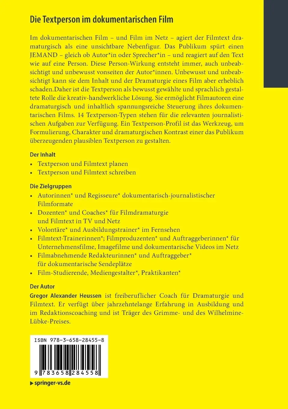 Rückseite: 9783658284558 | Die Textperson im dokumentarischen Film | Gregor Alexander Heussen