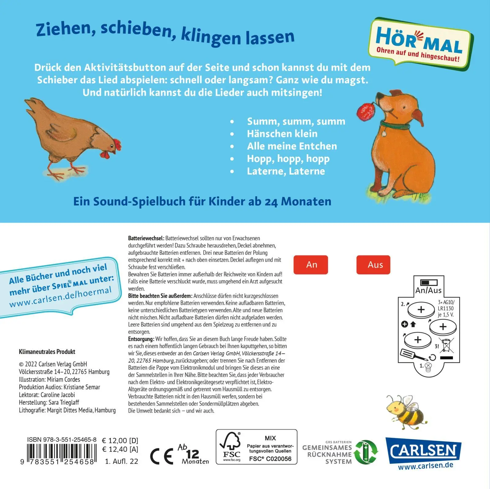 Rückseite: 9783551254658 | Spiel mal - Meine Lieblingslieder | Miriam Cordes | Buch | 12 S.
