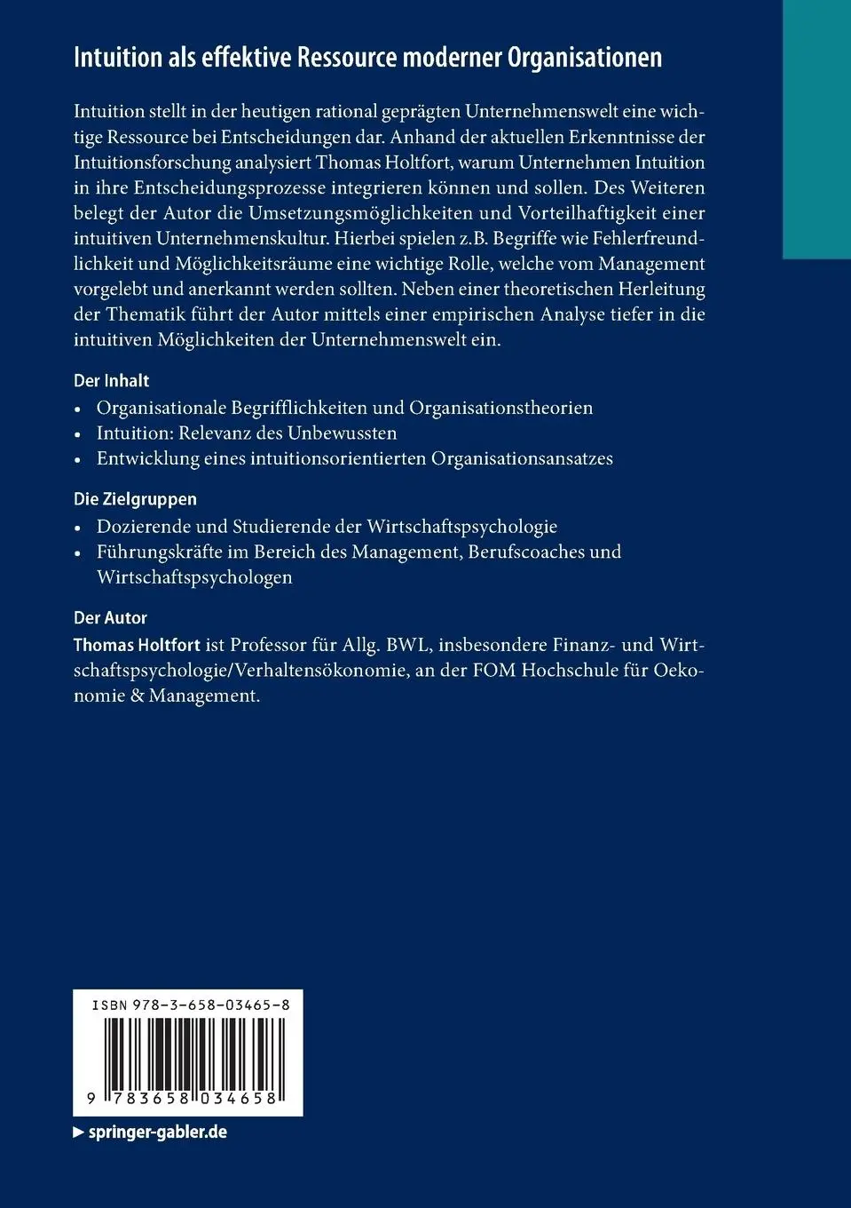 Rückseite: 9783658034658 | Intuition als effektive Ressource moderner Organisationen | Holtfort