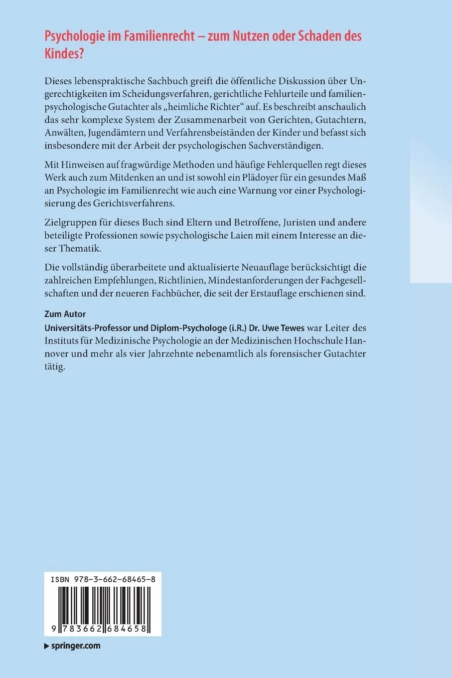 Rückseite: 9783662684658 | Psychologie im Familienrecht - zum Nutzen oder Schaden des Kindes?