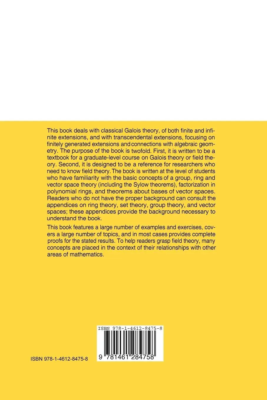 Rückseite: 9781461284758 | Field and Galois Theory | Patrick Morandi | Taschenbuch | xvi | 2011
