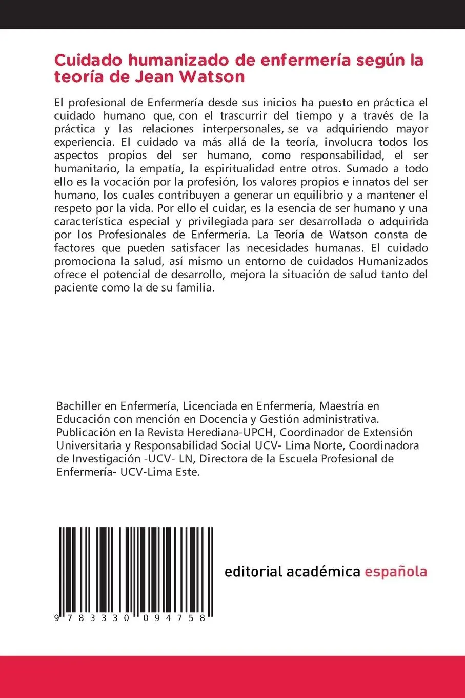 Rückseite: 9783330094758 | Cuidado humanizado de enfermería según la teoría de Jean Watson | Ruiz