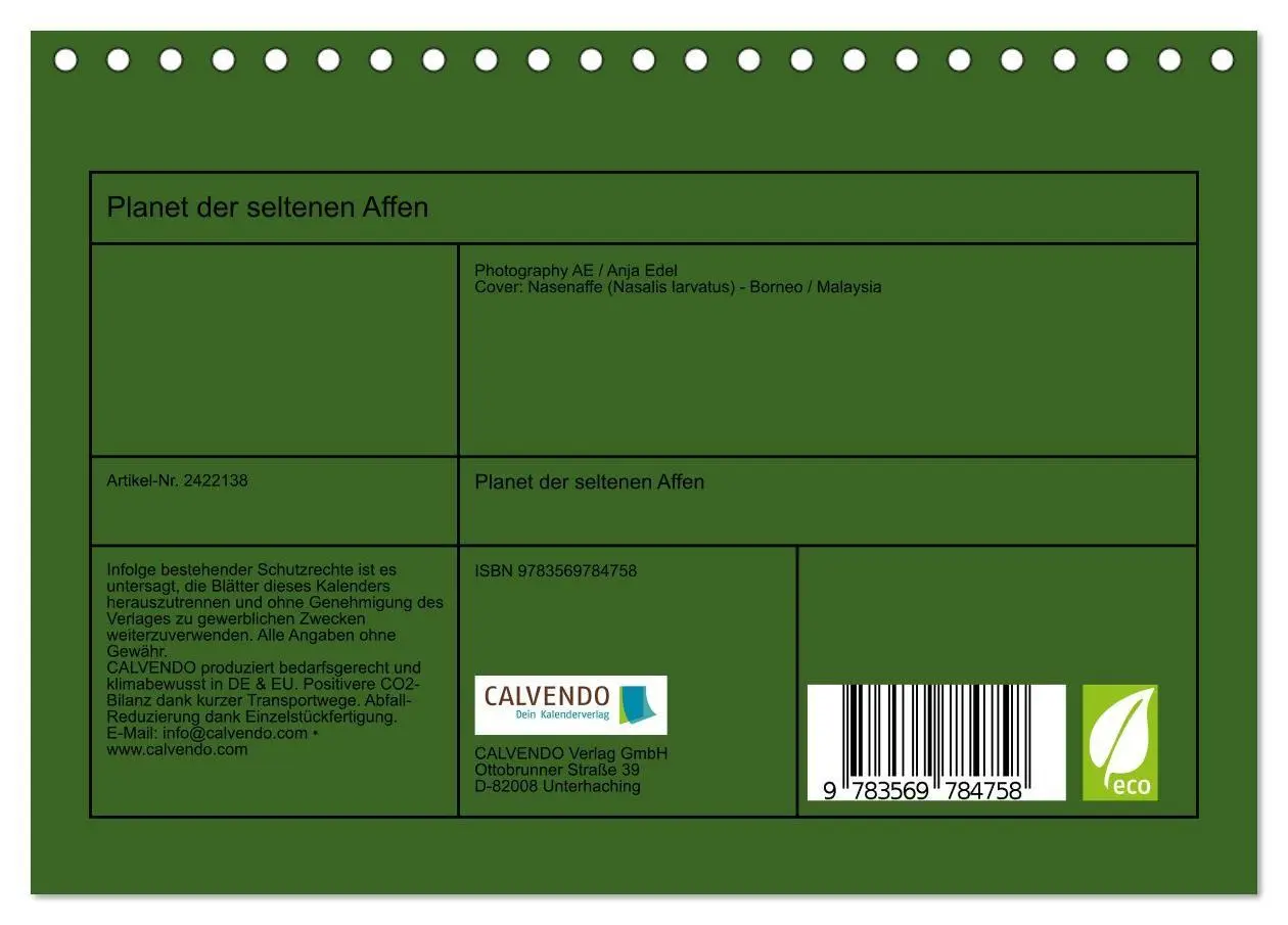 Bild: 9783569784758 | Planet der seltenen Affen (Tischkalender 2027 DIN A5 quer),...