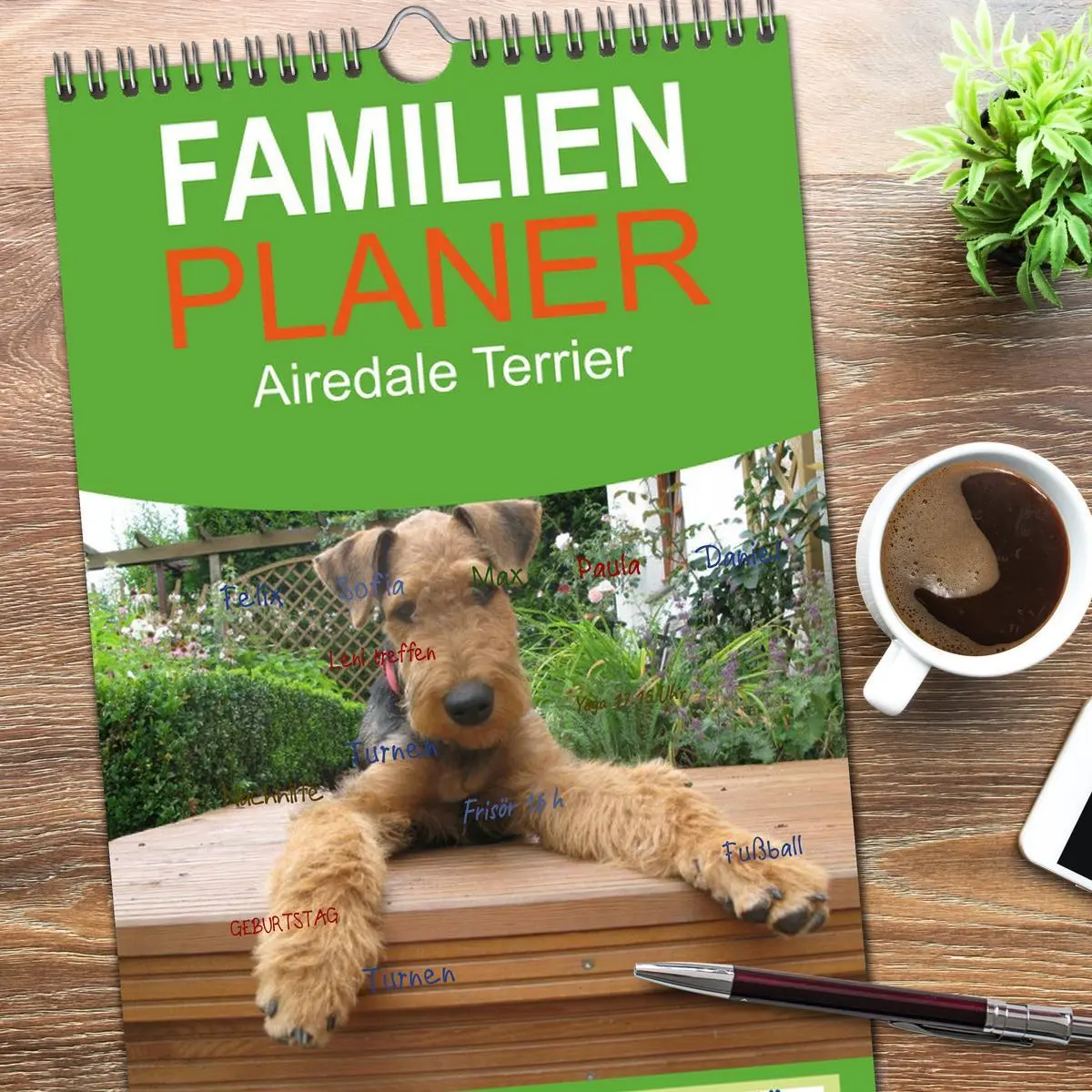 Bild: 9783516514858 | Familienplaner 2026 - Airedale Terrier mit 5 Spalten (Wandkalender,...