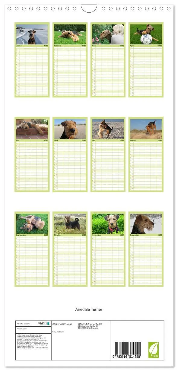 Bild: 9783516514858 | Familienplaner 2026 - Airedale Terrier mit 5 Spalten (Wandkalender,...