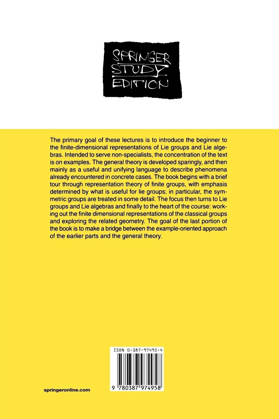 Rückseite: 9780387974958 | Representation Theory | A First Course | Joe Harris (u. a.) | Buch