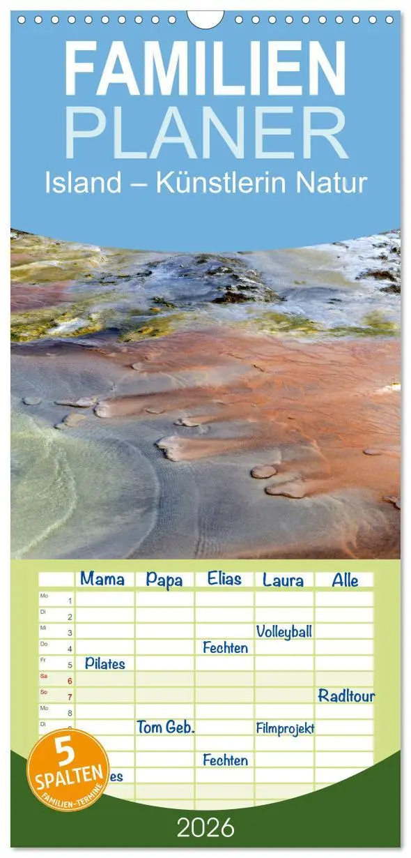 Cover: 9783516504958 | Familienplaner 2026 - Island - Künstlerin Natur mit 5 Spalten...