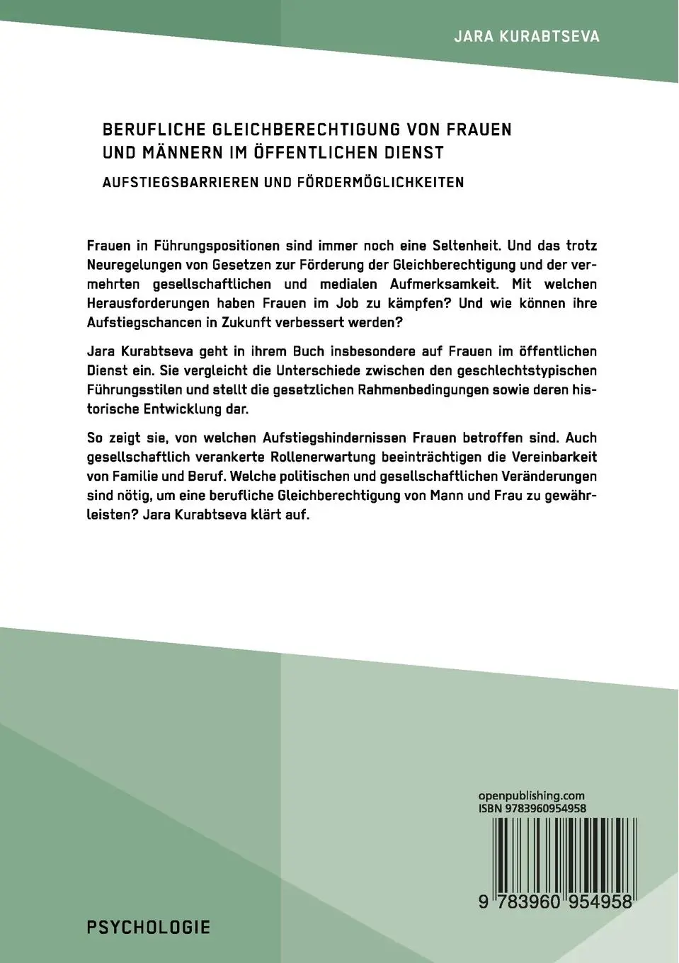 Rückseite: 9783960954958 | Berufliche Gleichberechtigung von Frauen und Männern im...