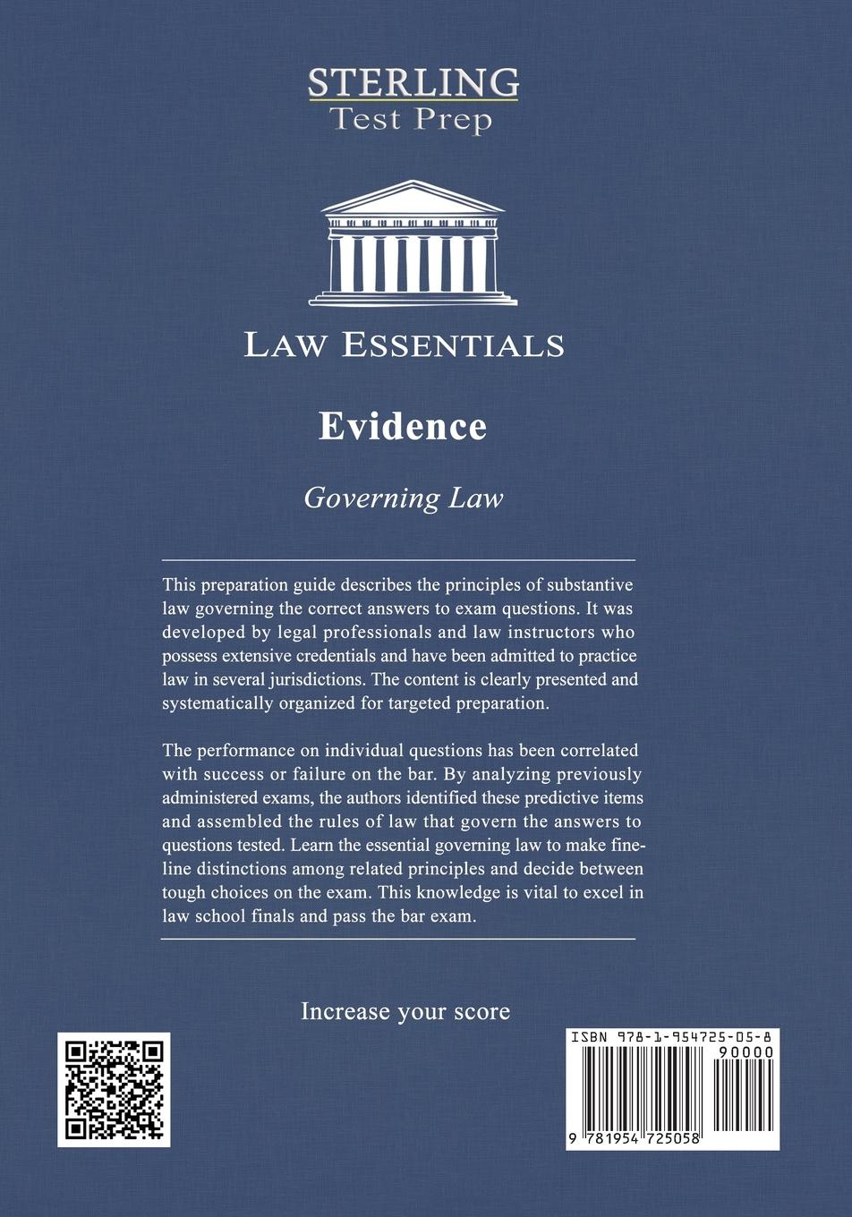 Rückseite: 9781954725058 | Evidence, Law Essentials | Sterling Test Prep (u. a.) | Taschenbuch