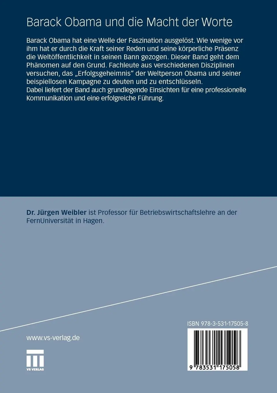 Rückseite: 9783531175058 | Barack Obama und die Macht der Worte | Jürgen Weibler | Taschenbuch
