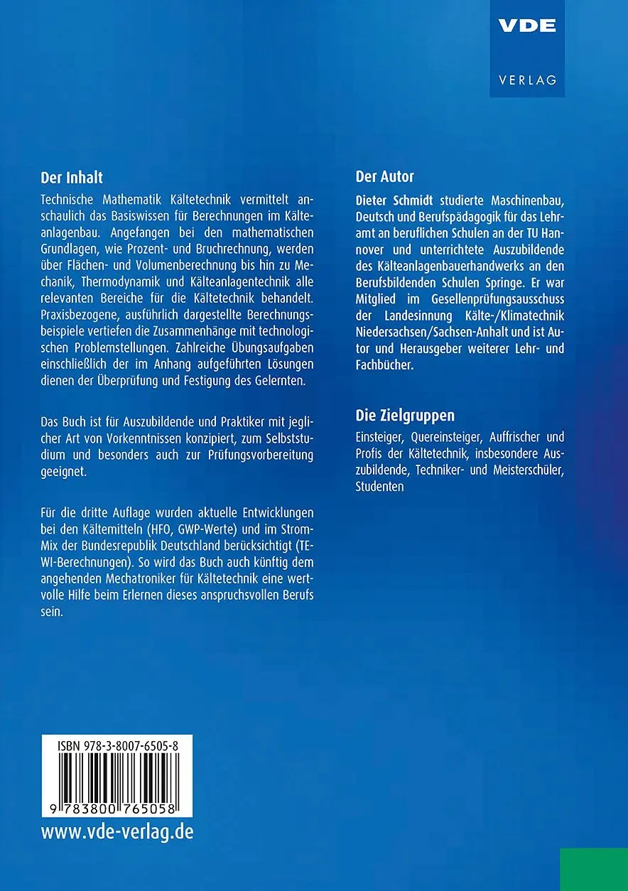 Rückseite: 9783800765058 | Technische Mathematik Kältetechnik | Dieter Schmidt | Taschenbuch