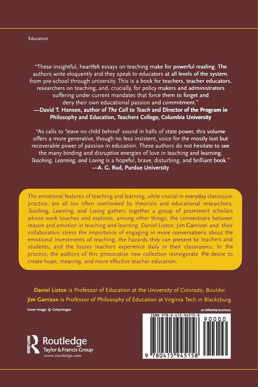 Rückseite: 9780415945158 | Teaching, Learning, and Loving | Daniel P. Liston (u. a.) | Buch