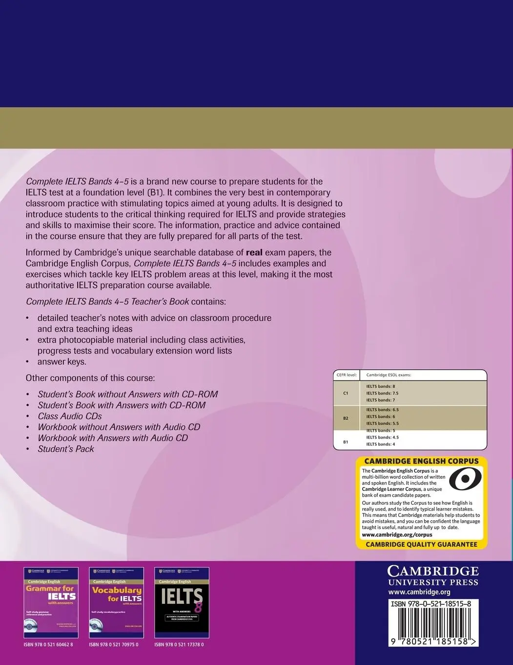 Rückseite: 9780521185158 | Complete Ielts Bands 4 5 Teacher's Book | Guy Brook-Hart (u. a.)