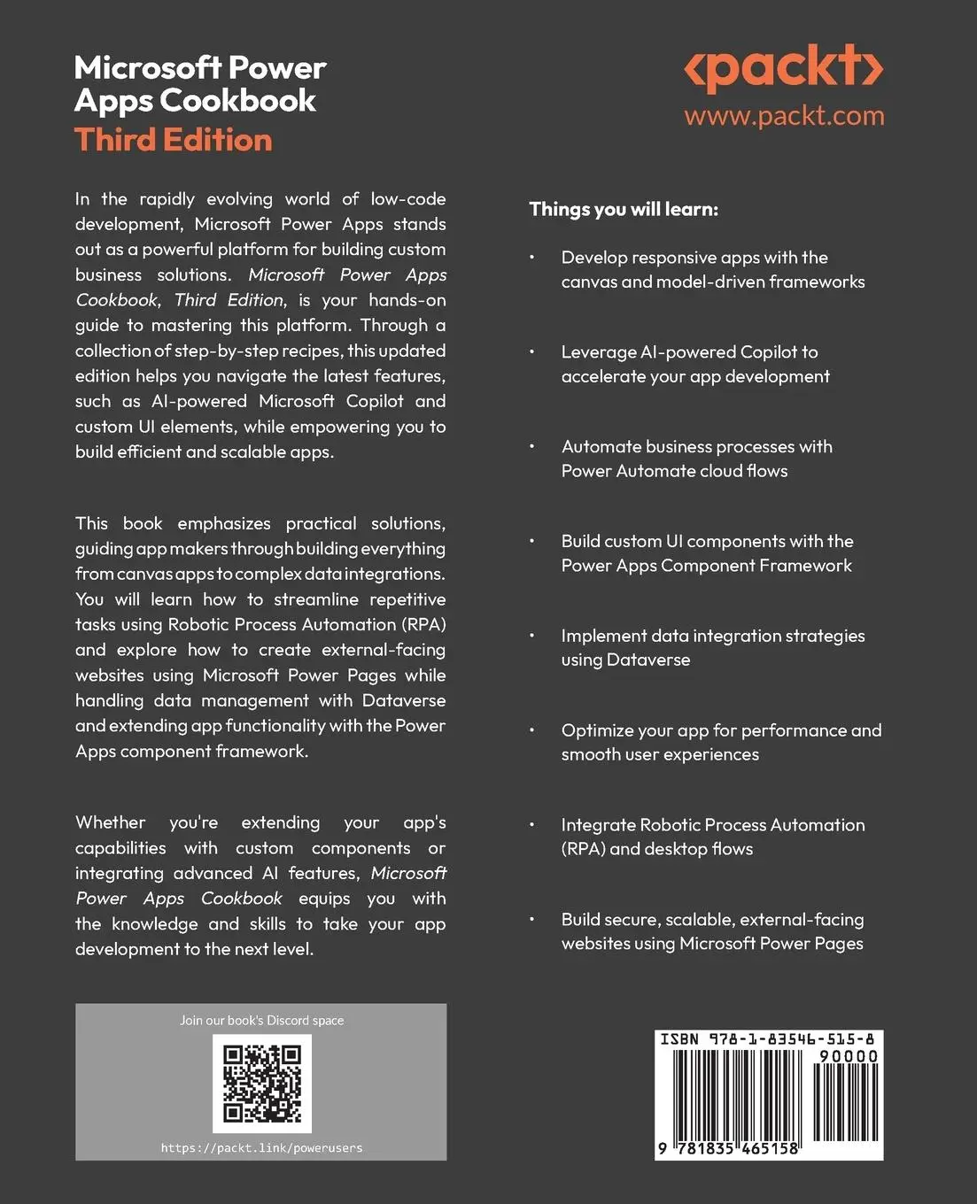 Rückseite: 9781835465158 | Microsoft Power Apps Cookbook - Third Edition | Eickhel Mendoza | Buch