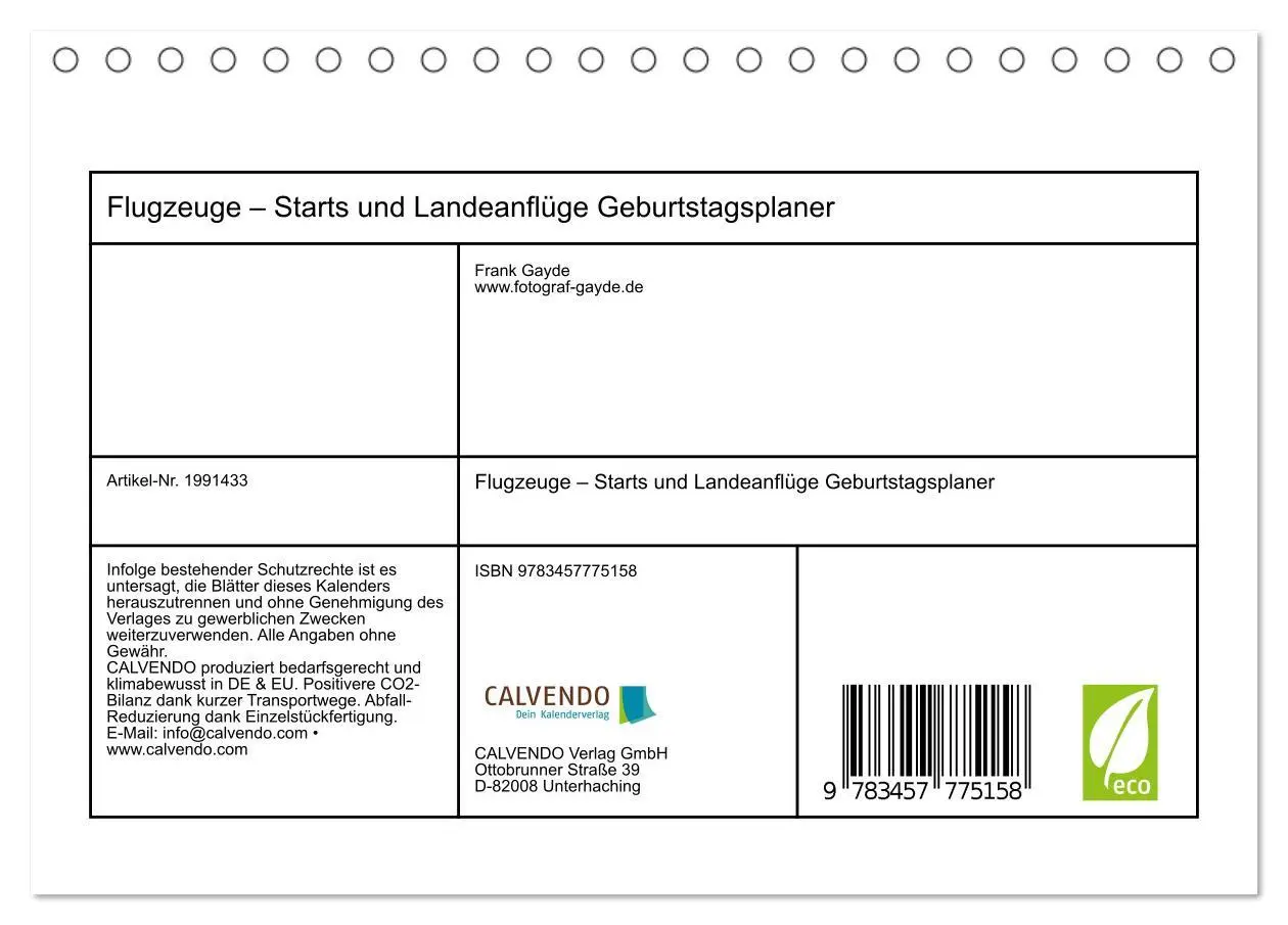 Bild: 9783457775158 | Flugzeuge - Starts und Landeanflüge Geburtstagsplaner...