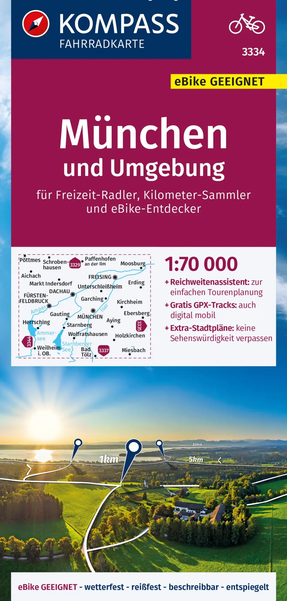 Cover: 9783991215158 | KOMPASS Fahrradkarte 3334 München und Umgebung 1:70.000 | (Land-)Karte
