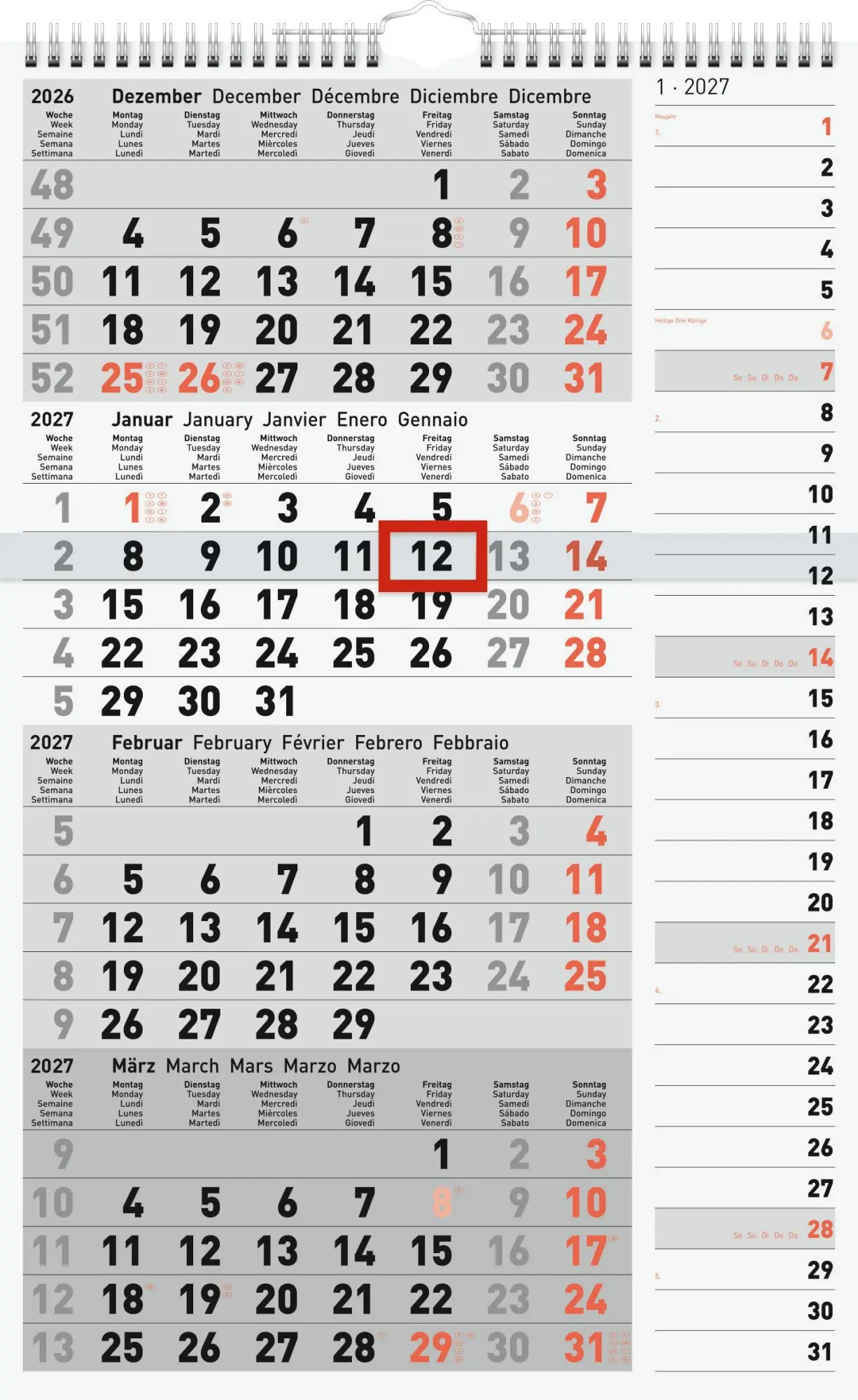 Cover: 4003273795358 | rido/idé 7033430007 4-Monatskalender 2027 grau, 300×490 mm | Buch