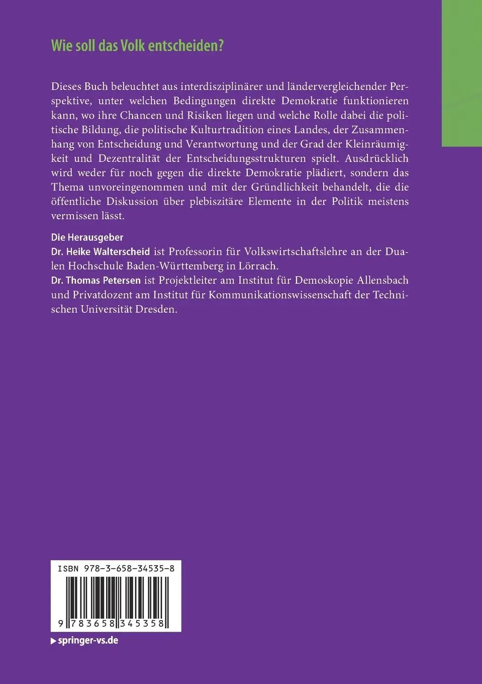 Rückseite: 9783658345358 | Wie soll das Volk entscheiden? | Thomas Petersen (u. a.) | Taschenbuch