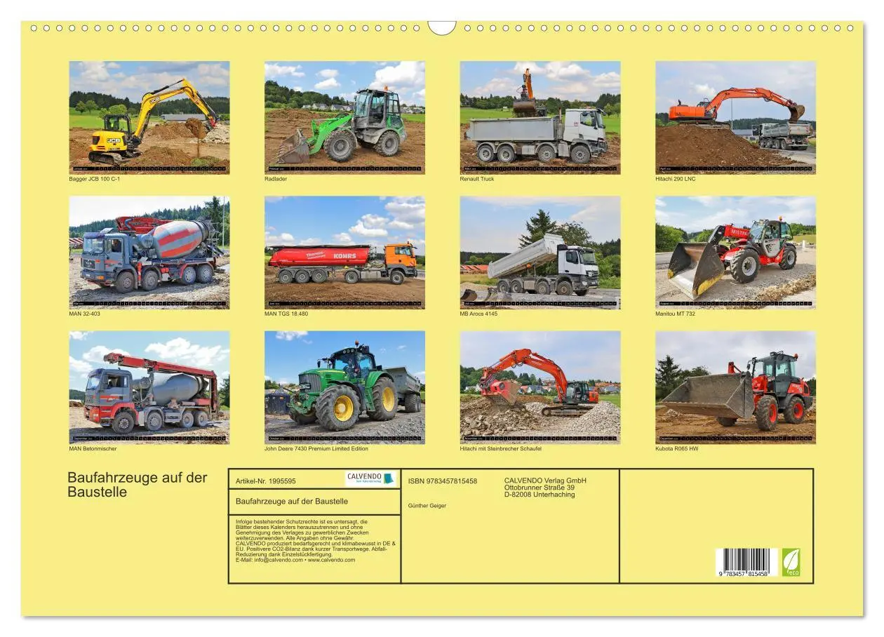 Bild: 9783457815458 | Baufahrzeuge auf der Baustelle (Wandkalender 2026 DIN A2 quer),...
