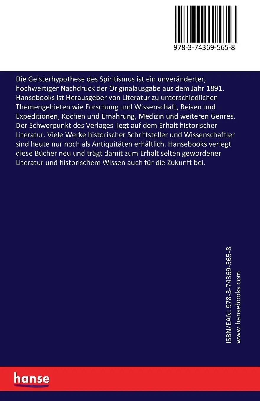 Rückseite: 9783743695658 | Die Geisterhypothese des Spiritismus | Eduard Von Hartmann | Buch