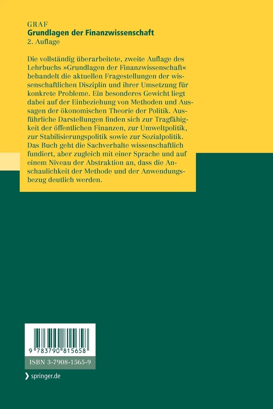 Rückseite: 9783790815658 | Grundlagen der Finanzwissenschaft | Gerhard Graf | Taschenbuch | xi