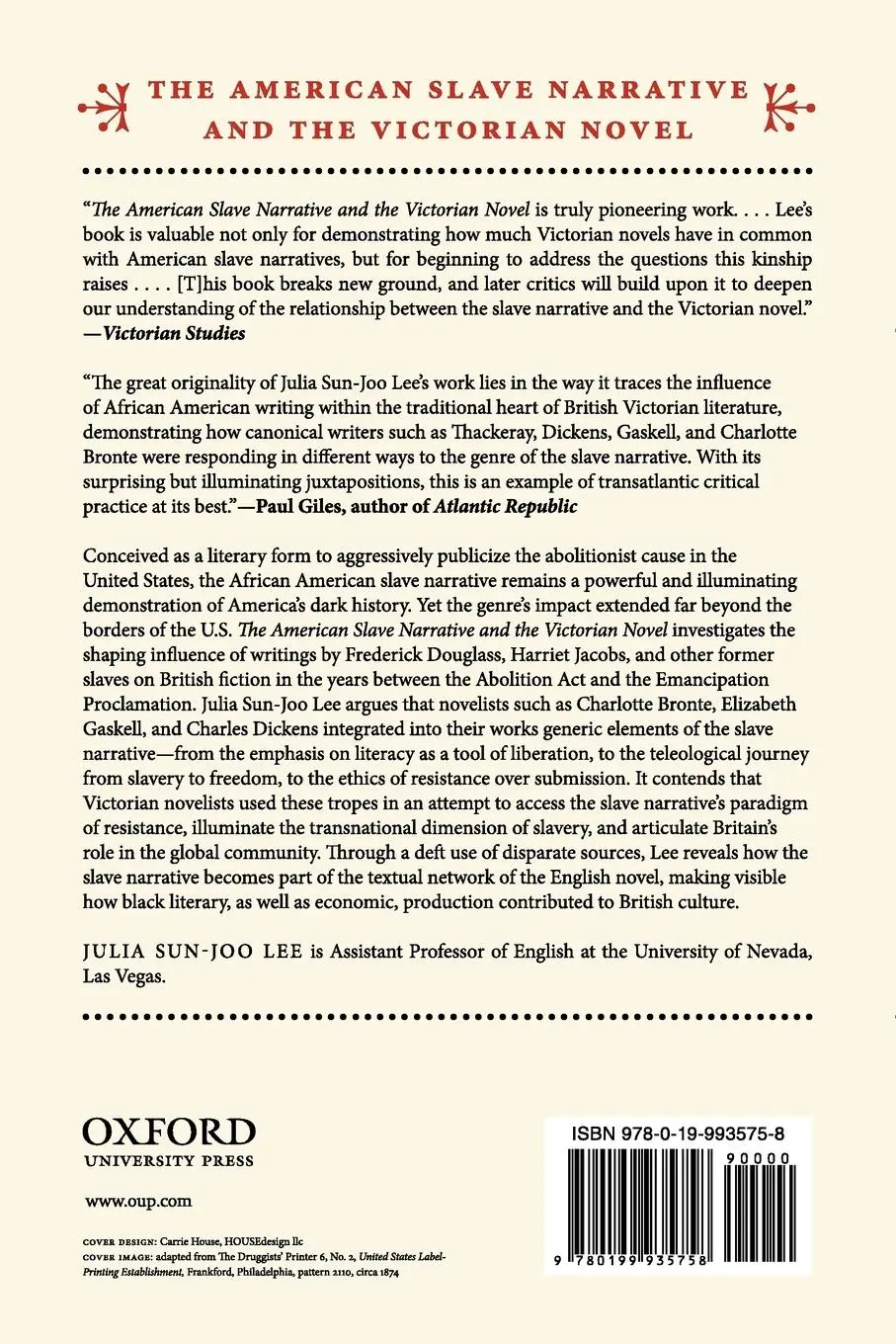 Rückseite: 9780199935758 | The American Slave Narrative and the Victorian Novel | Lee | Buch