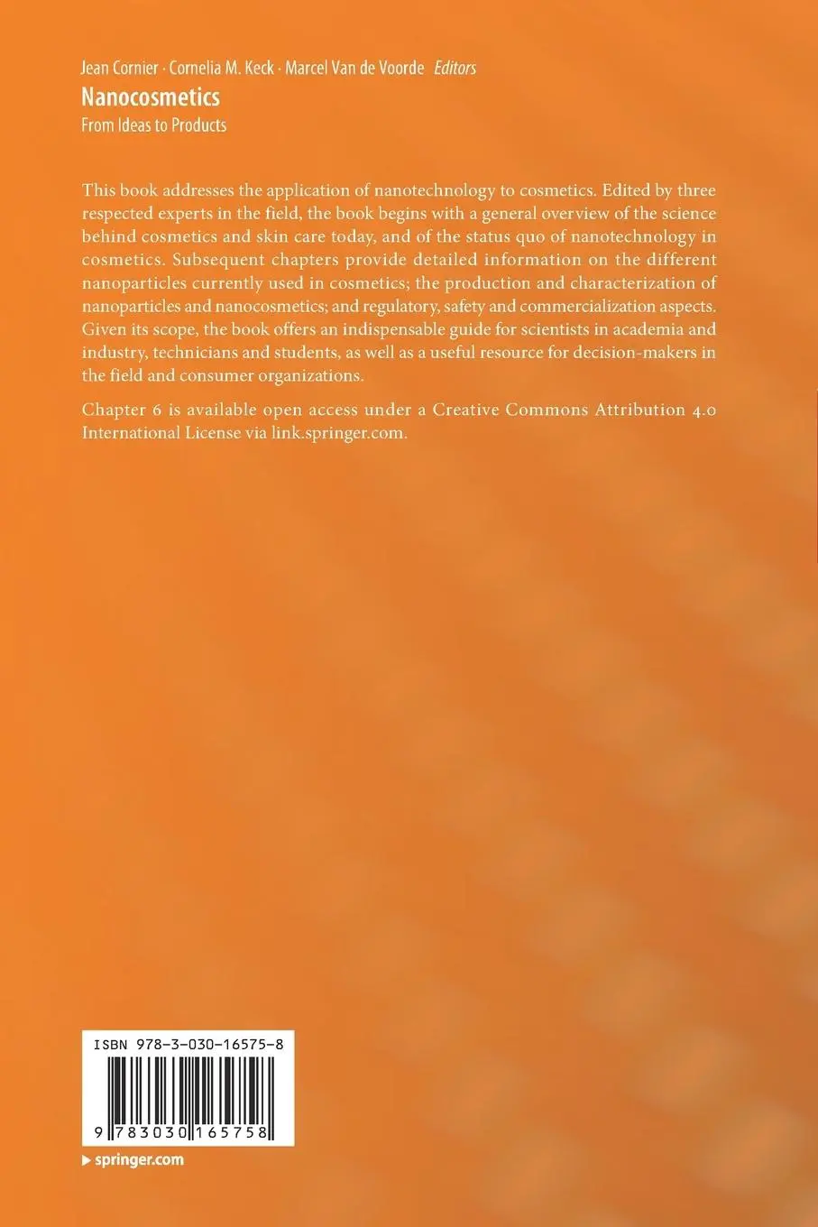Rückseite: 9783030165758 | Nanocosmetics | From Ideas to Products | Jean Cornier (u. a.) | Buch