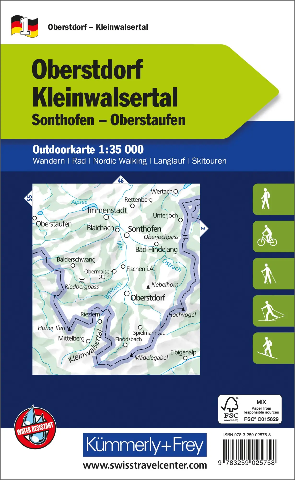 Rückseite: 9783259025758 | Kümmerly+Frey Outdoorkarte Deutschland 1 Oberstdorf, Kleinwalsertal...
