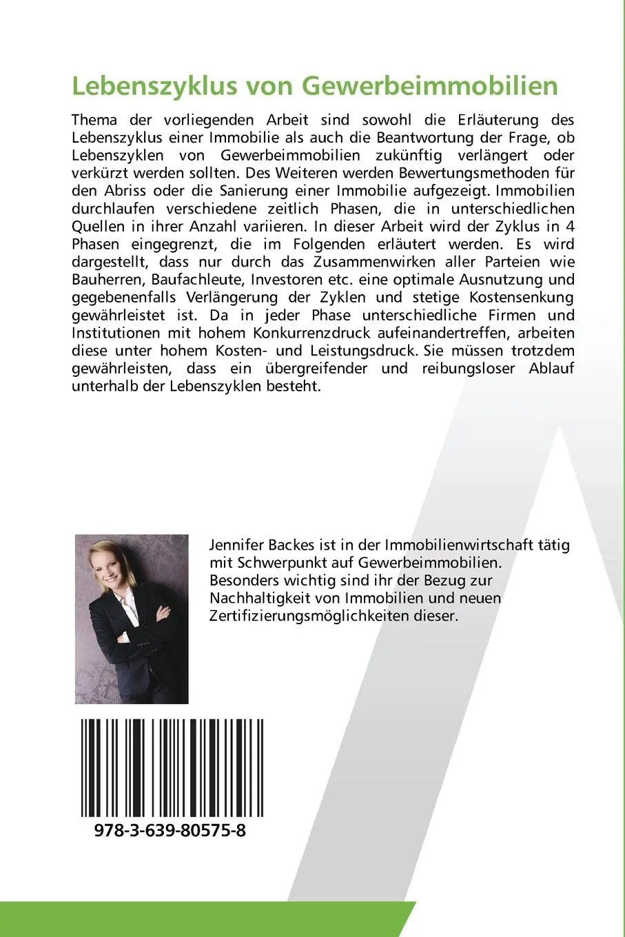 Rückseite: 9783639805758 | Lebenszyklus von Gewerbeimmobilien | Jennifer Backes | Taschenbuch