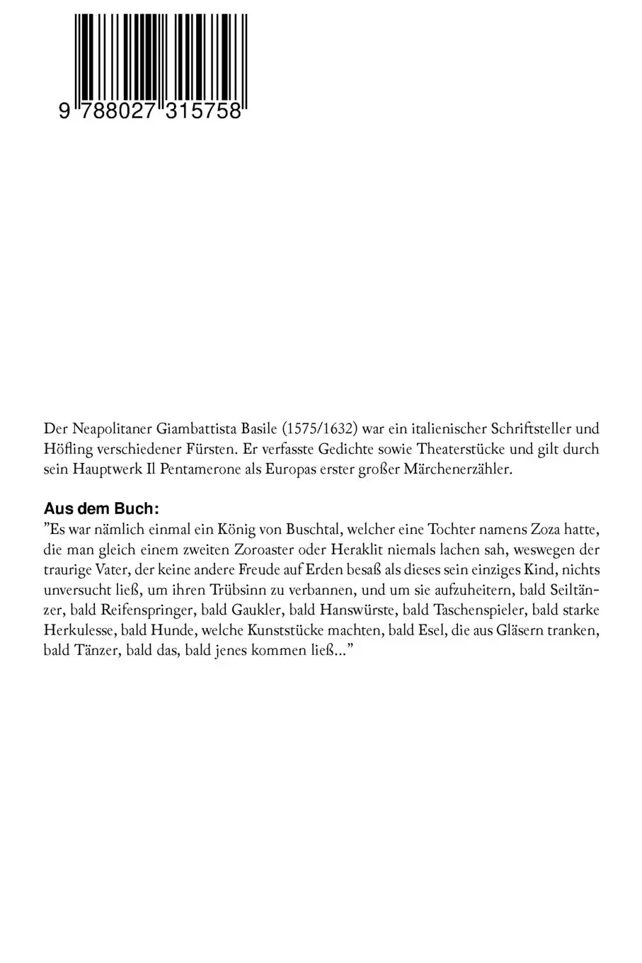 Rückseite: 9788027315758 | Das Pentameron | Giambattista Basile (u. a.) | Taschenbuch | Englisch