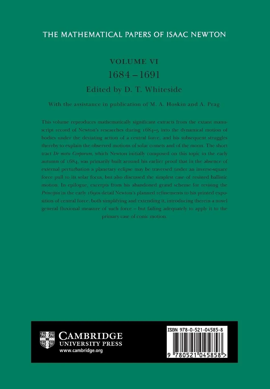 Rückseite: 9780521045858 | The Mathematical Papers of Isaac Newton | Volume 6 | Isaac Newton