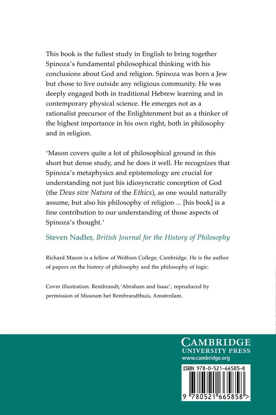 Rückseite: 9780521665858 | The God of Spinoza | A Philosophical Study | Richard Mason | Buch