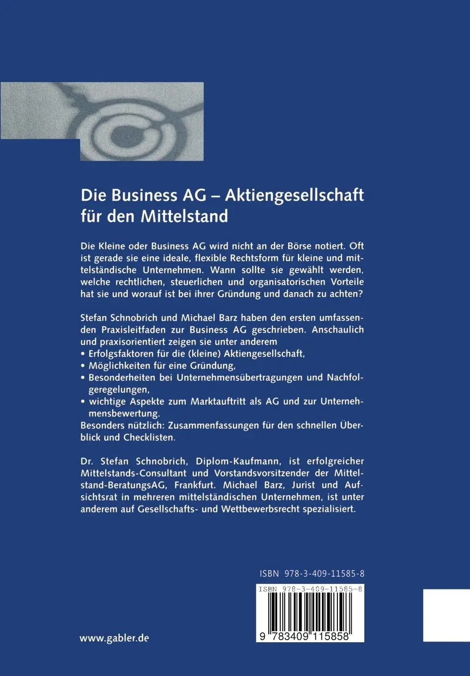 Rückseite: 9783409115858 | Die Business AG - Aktiengesellschaft für den Mittelstand | Taschenbuch