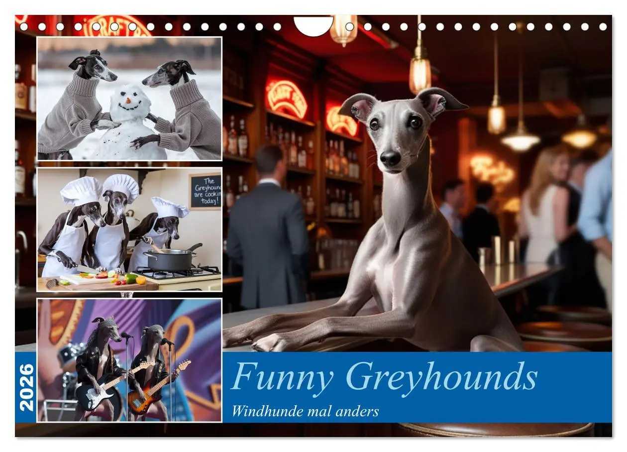 Cover: 9783457255858 | Funny Greyhounds - Windhunde mal anders (Wandkalender 2026 DIN A4...