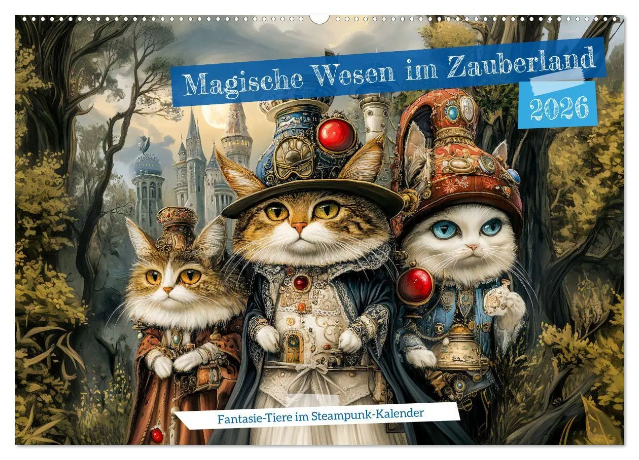 Cover: 9783457325858 | Magische Wesen im Zauberland - Fantasie-Tiere im Steampunk-Kalender...