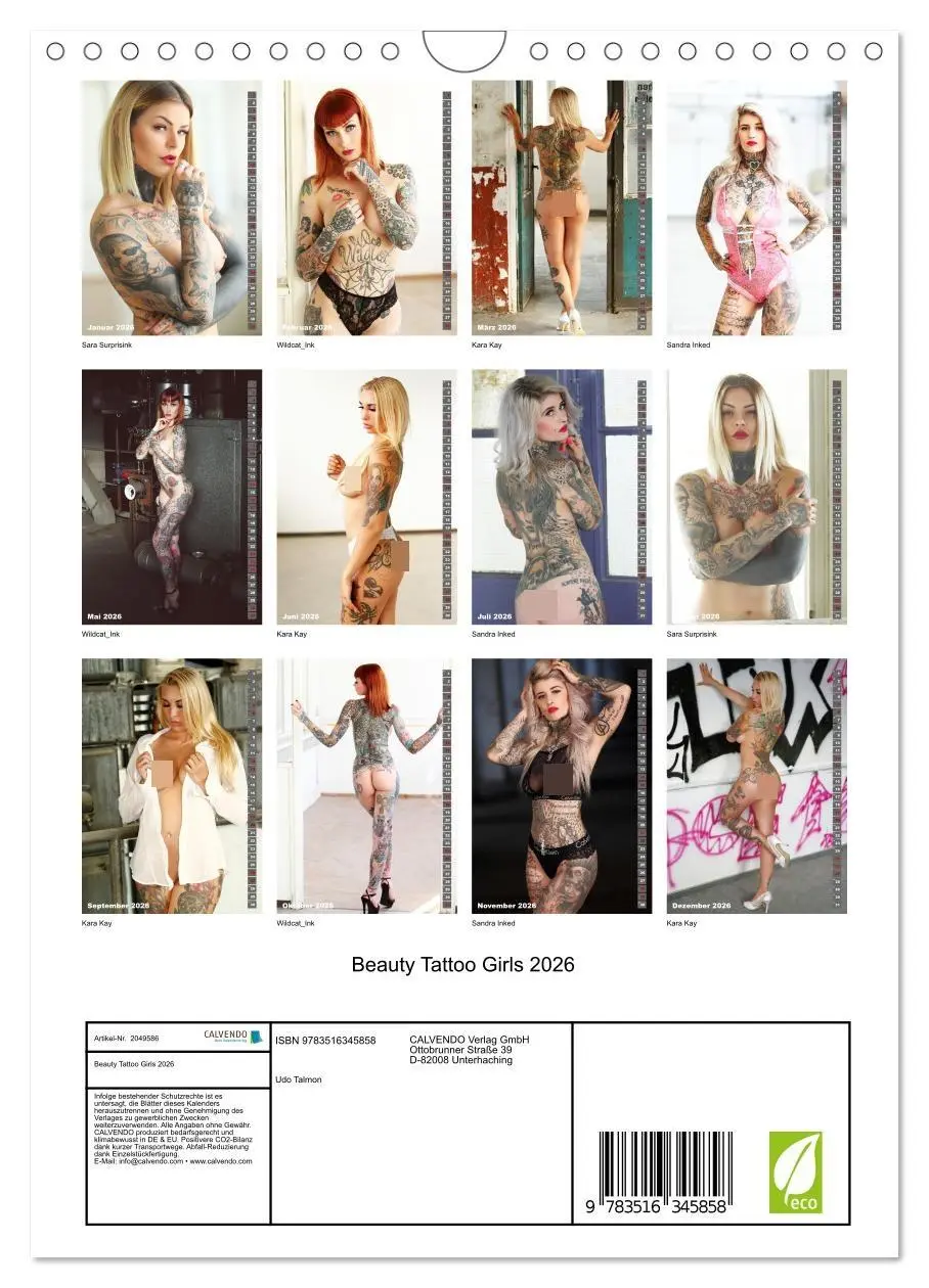 Bild: 9783516345858 | Beauty Tattoo Girls 2026 (Wandkalender 2026 DIN A4 hoch), CALVENDO...