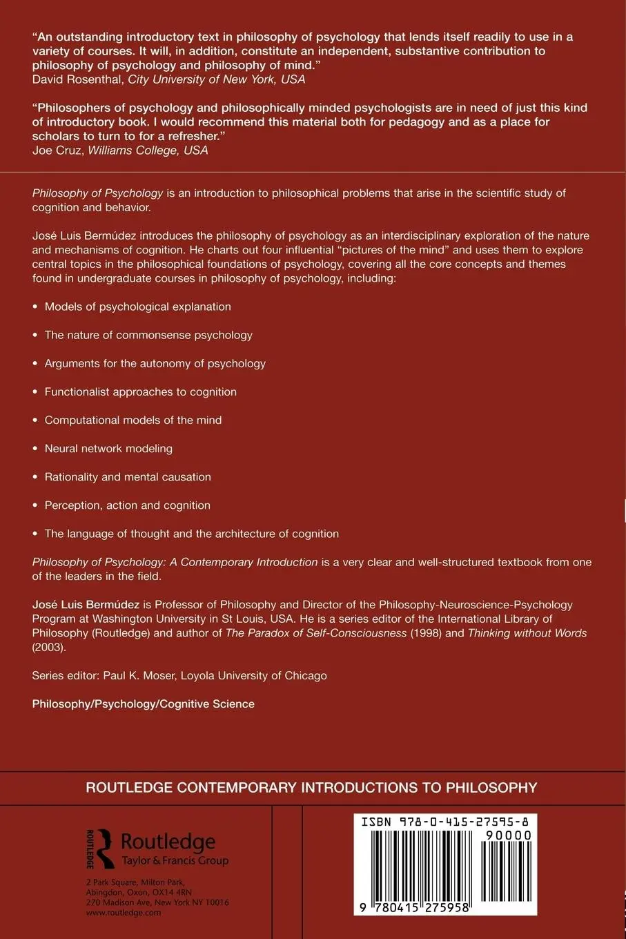 Rückseite: 9780415275958 | Philosophy of Psychology | A Contemporary Introduction | Bermudez