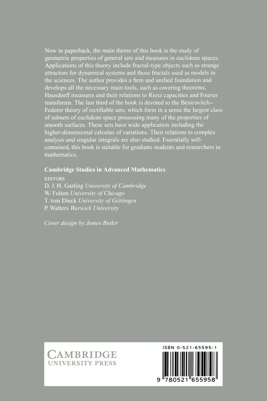 Rückseite: 9780521655958 | Geometry of Sets and Measures in Euclidean Spaces | Pertti Mattila