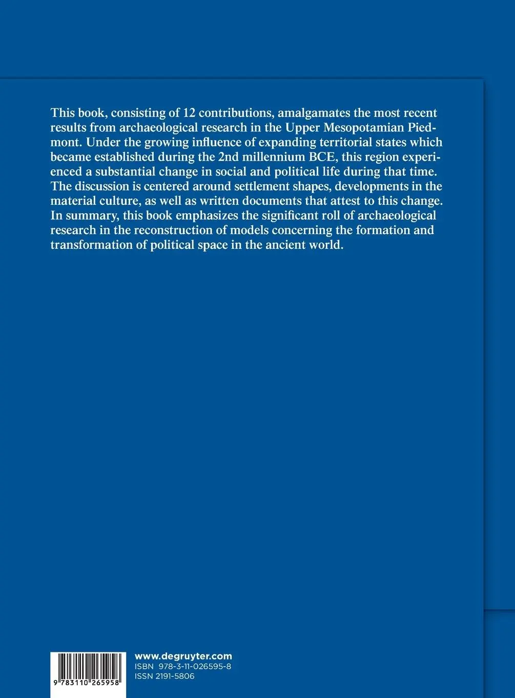 Rückseite: 9783110265958 | The Archaeology of Political Spaces | Dominik Bonatz | Buch | VIII