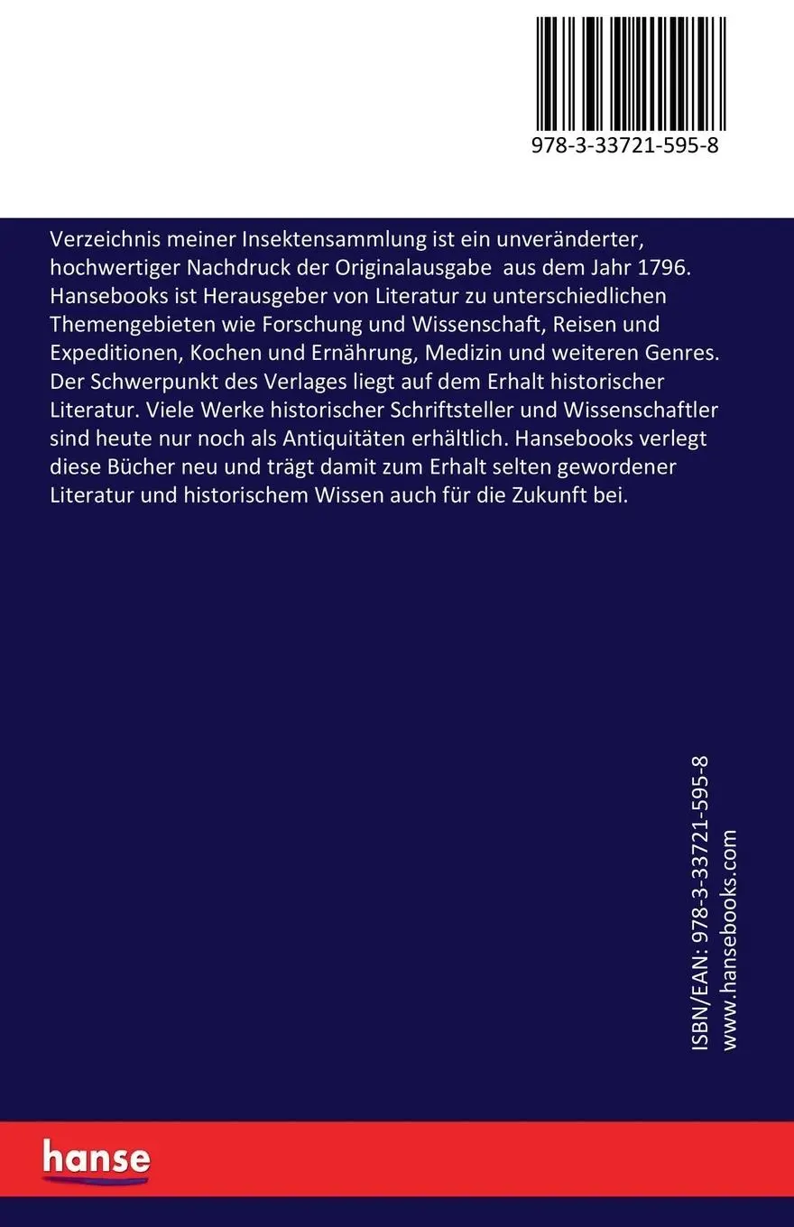 Rückseite: 9783337215958 | Verzeichnis meiner Insektensammlung | Jacob Sturm | Taschenbuch | 2017