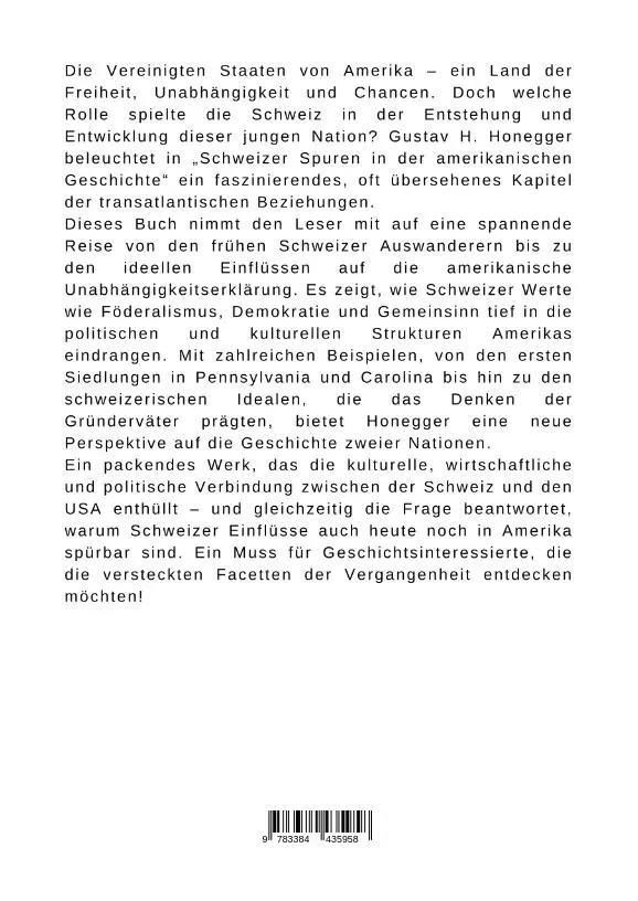 Rückseite: 9783384435958 | Schweizer Spuren in der amerikanischen Geschichte | Gustav H. Honegger