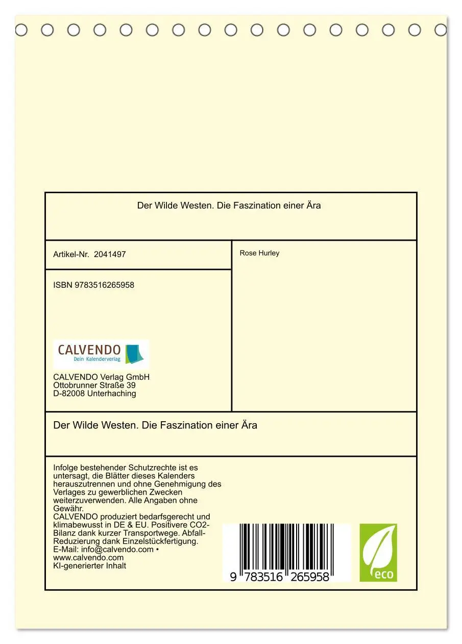 Bild: 9783516265958 | Der Wilde Westen. Die Faszination einer Ära (Tischkalender 2026 DIN...